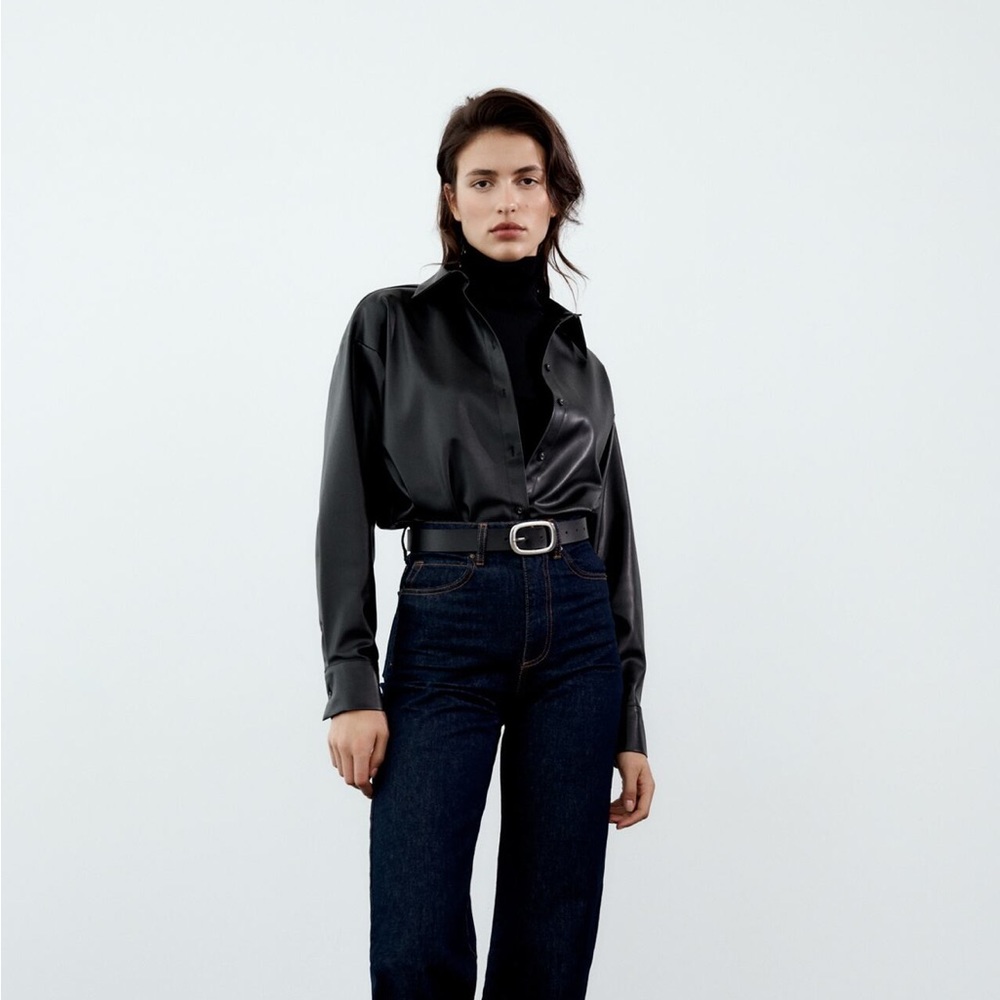 Faux leather shirt shacket
